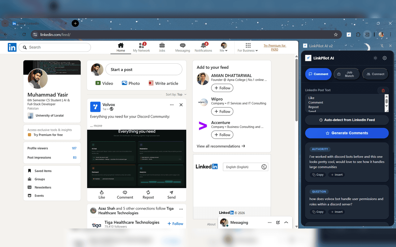 LinkPilot AI extension dark mode preview