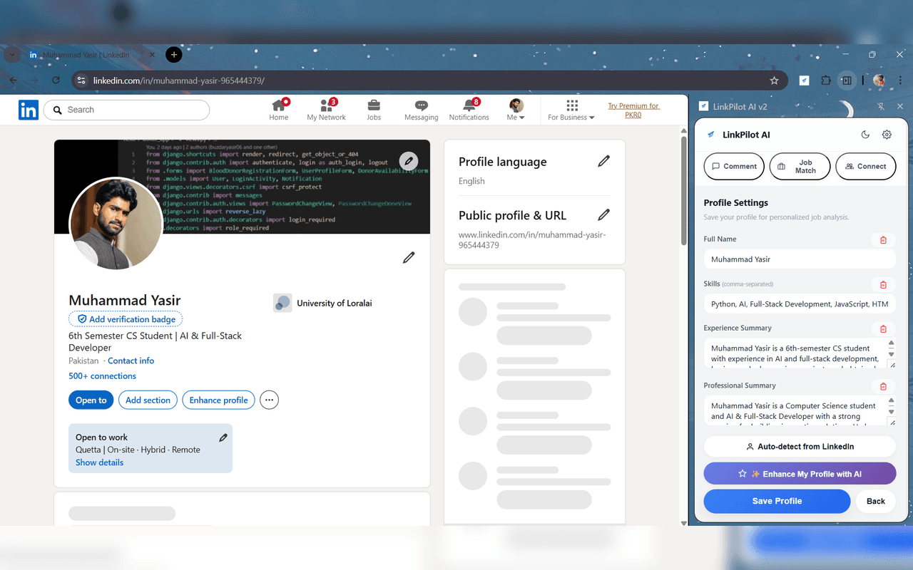 LinkPilot AI profile detector preview