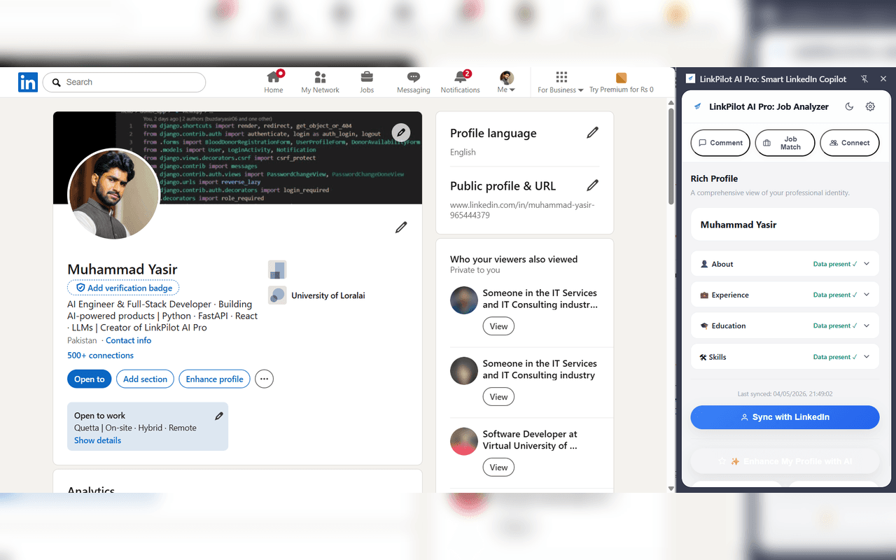 LinkPilot AI Pro profile sync preview